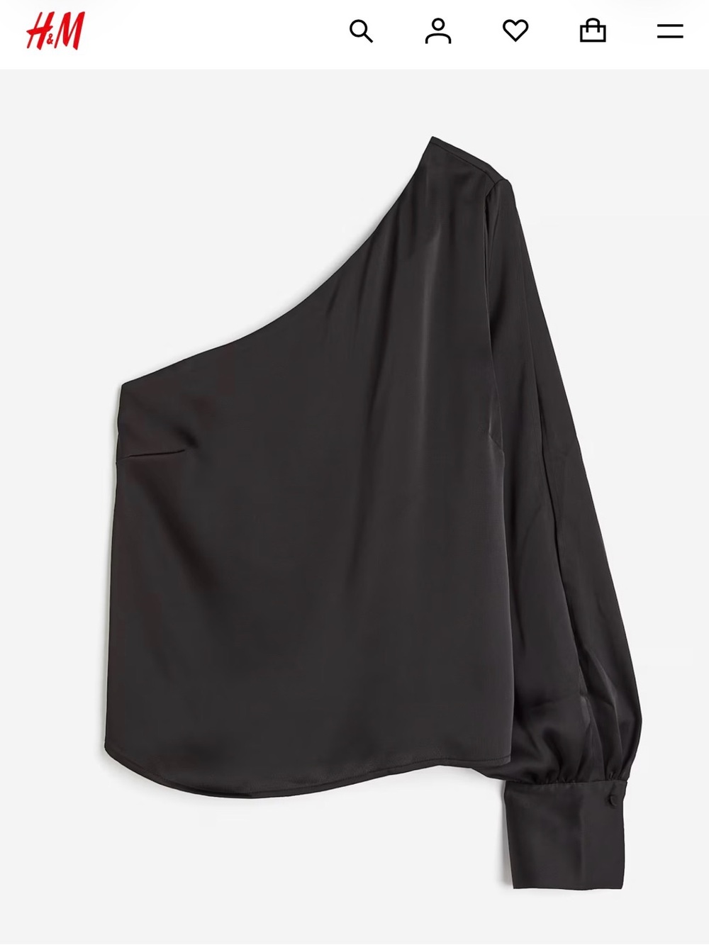H&M Black One-Shoulder Satin-Look Open Sleeve Blouse NWT M